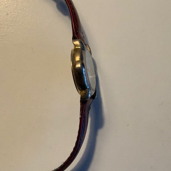 Vintage Waltham Gold And Red Leather Band Watch